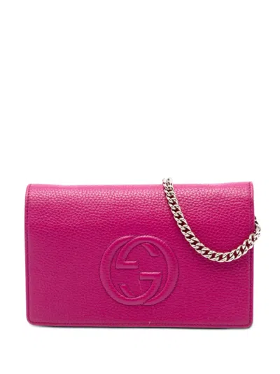 Pre-owned Gucci 2000-2015 Pebbled Calfskin Soho Wallet On Chain Crossbody Bag In Pink
