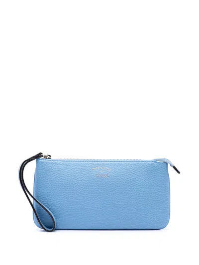 Pre-owned Gucci 2000-2015 Pebbled Calfskin Swing Wristlet Pouch In 蓝色