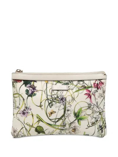 Pre-owned Gucci 2000-2015 Printed Canvas Flora Infinity Clutch Bag In White