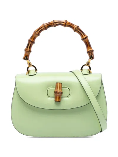 Pre-owned Gucci 2000-2015 Small Calfskin 1947 Bamboo Top Handle Bag Satchel In Green