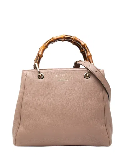 Pre-owned Gucci 2000-2015 Small Calfskin Bamboo Shopper Satchel In Brown