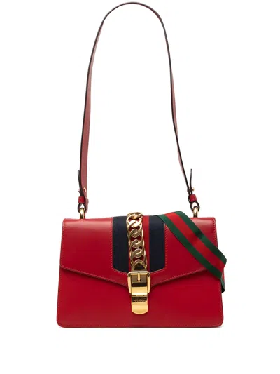 Pre-owned Gucci 2000-2015 Small Calfskin Sylvie Web Satchel In Red
