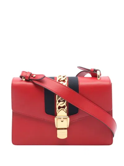 Pre-owned Gucci 2000-2015 Small Calfskin Sylvie Web Satchel In Red