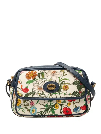 Pre-owned Gucci 2000-2015 Small Canvas Flora Crossbody Bag In White