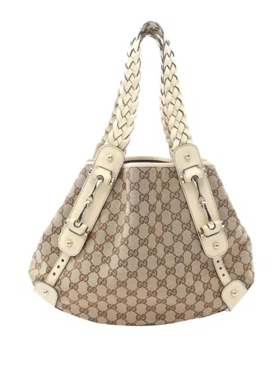 Pre-owned Gucci 2000-2015 Small Gg Canvas Horsebit Pelham Shoulder Bag In Neutrals