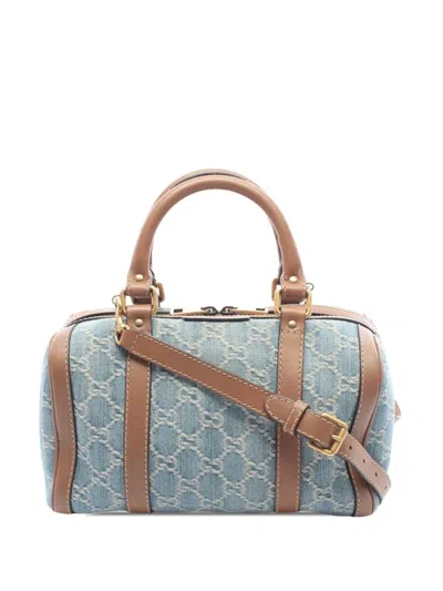 Pre-owned Gucci 2000-2015 Small Gg Denim Joy Boston Bag Satchel In Blue