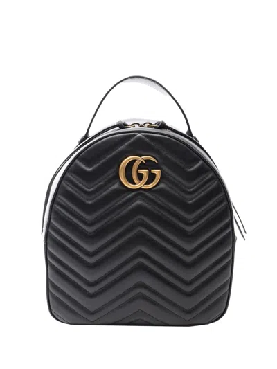 Pre-owned Gucci 2000-2015 Small Gg Marmont Matelasse Leather Backpack In Black