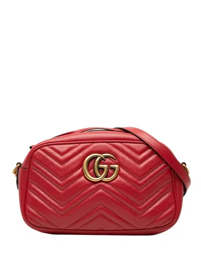 Pre-owned Gucci 2000-2015 Small Gg Marmont Matelasse Leather Crossbody Bag In Red