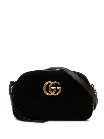 Pre-owned Gucci 2000-2015 Small Gg Marmont Matelasse Velvet Crossbody Bag In Black