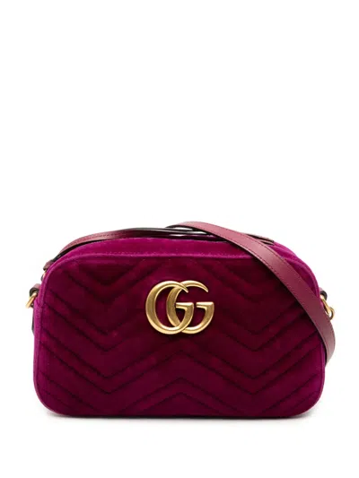 Pre-owned Gucci 2000-2015 Small Gg Marmont Matelasse Velvet Crossbody Bag In Purple