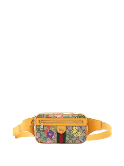 Pre-owned Gucci 2000-2015 Small Gg Supreme Flora Web Ophidia Belt Bag In Neutrals