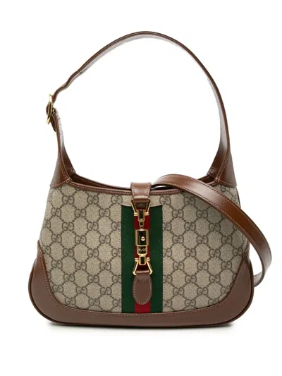 Pre-owned Gucci 2000-2015 Small Gg Supreme Web Jackie 1961 Crossbody Bag In Neutral