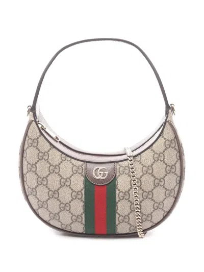 Pre-owned Gucci 2000-2015 Small Gg Supreme Web Ophidia Satchel In Neutrals