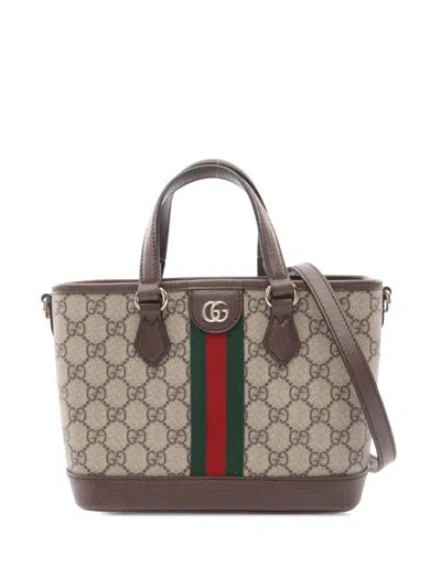 Pre-owned Gucci 2000-2015 Small Gg Supreme Web Ophidia Satchel In Neutrals