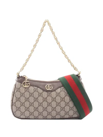 Pre-owned Gucci 2000-2015 Small Gg Supreme Web Ophidia Satchel In Neutrals