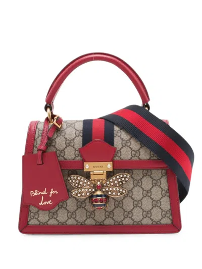 Pre-owned Gucci 2000-2015 Small Gg Supreme Web Queen Margaret Top Handle Bag Satchel In Neutrals