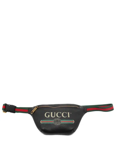 Pre-owned Gucci 2000-2015 Small Grained Calfskin Logo Belt Bag In Black