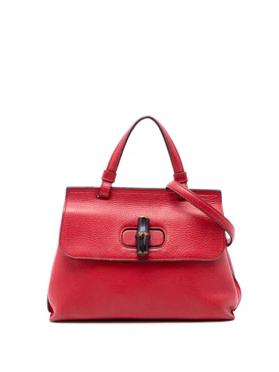 Pre-owned Gucci 2000-2015 Small Leather Bamboo Daily Satchel In Red