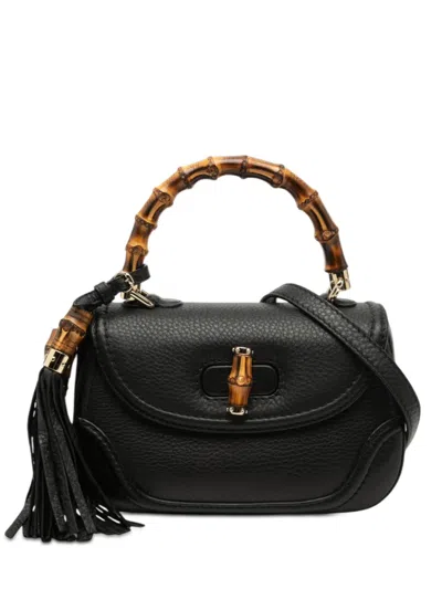 Pre-owned Gucci 2000-2015 Small Leather New Bamboo Satchel Handbag In Black