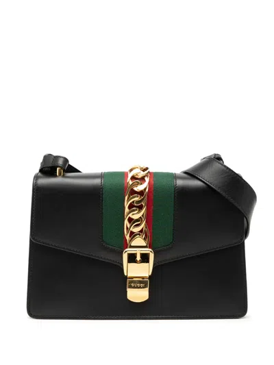 Pre-owned Gucci 2000-2015 Small Leather Sylvie Web Satchel In Black