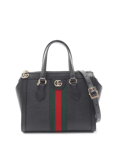 Pre-owned Gucci 2000-2015 Small Leather Web Ophidia Satchel In Black