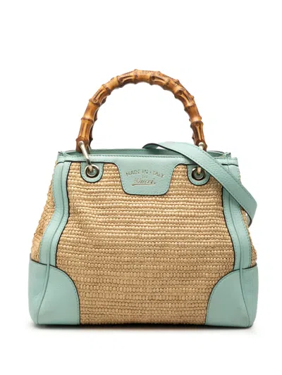 Pre-owned Gucci 2000-2015 Small Raffia Bamboo Shopper Satchel In Blue