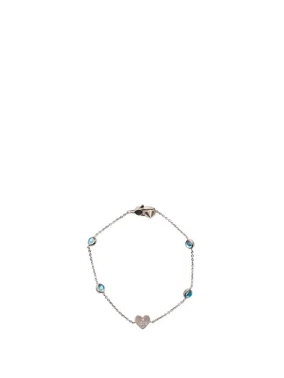 Pre-owned Gucci 2000-2015 Sterling Silver Crystal Heart Station Bracelet In Blue