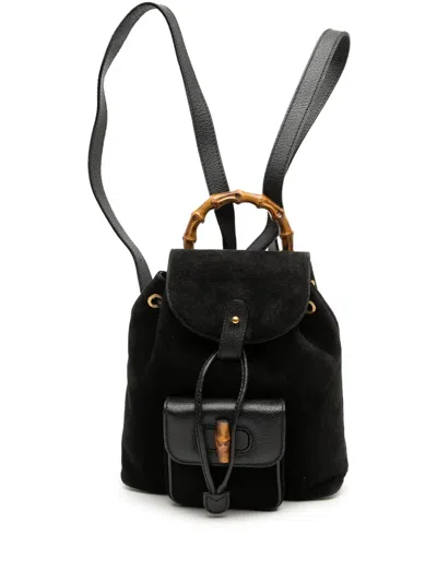 Pre-owned Gucci 2000-2015 Suede Bamboo Backpack In Black