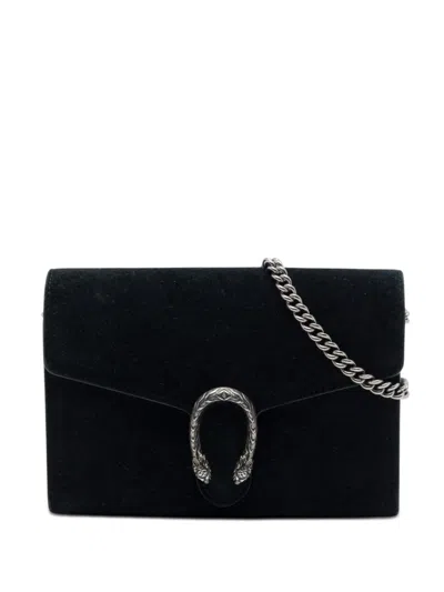 Pre-owned Gucci 2000-2015 Suede Dionysus Wallet On Chain Crossbody Bag In Black