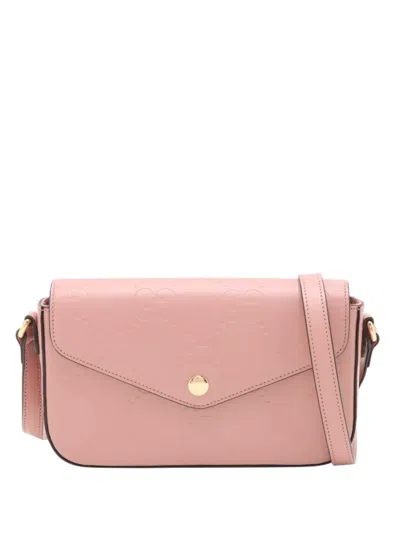 Pre-owned Gucci 2000-2015 Super Mini Gg Jumbo Embossed Leather Pochette Crossbody Bag In ピンク