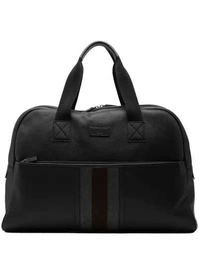 Pre-owned Gucci 2000-2015 Web Leather Travel Bag In Black