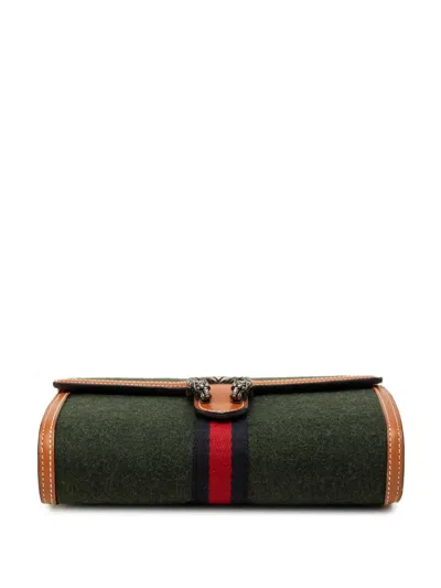 Pre-owned Gucci 2000-2015 Wool Web Dionysus Wallet On Chain Crossbody Bag In Green