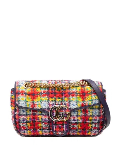 Pre-owned Gucci 2000-2016 Medium Gg Marmont Tweed Shoulder Bag In Multi