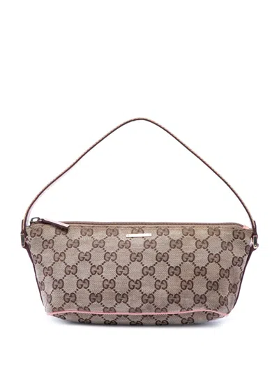 Pre-owned Gucci 2000-2017 Gg Canvas Web Boat Shoulder Bag In Pink
