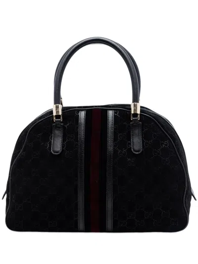 Pre-owned Gucci 2000-2017 Gg Suede Web Dome Handbag In Black