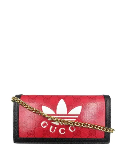 Pre-owned Gucci 2000-2025 Adidas Gg Supreme Wallet On Chain Crossbody Bag In Black
