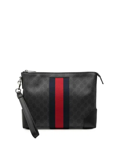 Pre-owned Gucci 2000-2025 Gg Supreme Web Clutch Bag In Black