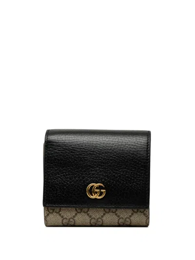 Pre-owned Gucci 2000-2026 Medium Bicolor Gg Marmont And Gg Supreme Compact Wallet Small Wallets In Black