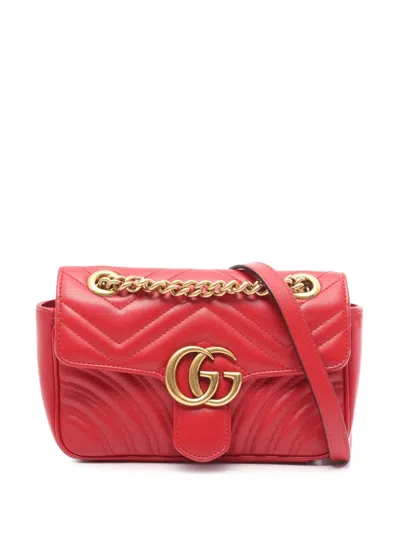 Pre-owned Gucci 2000-2026 Small Gg Marmont Matelasse Calfskin Shoulder Bag In Red