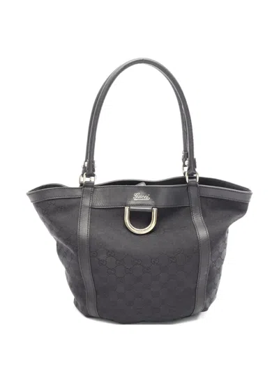 Pre-owned Gucci 2000s Abby Gg-canvas Tote Bag In Black