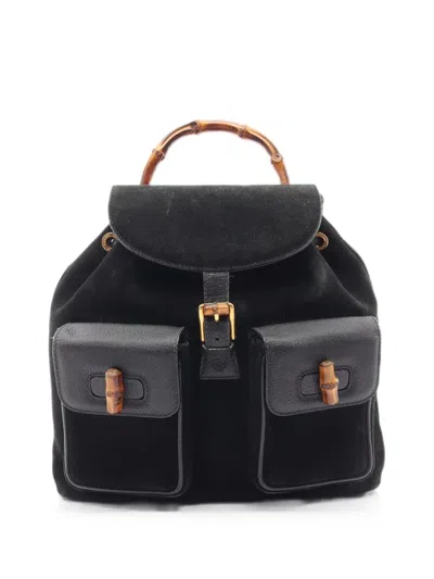 Pre-owned Gucci 2000s Bamboo Backpack In Black