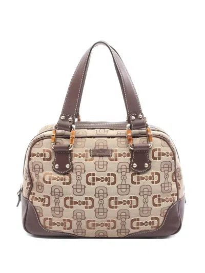 Pre-owned Gucci 2000s Bamboo Horsebit Handbag In Neutral