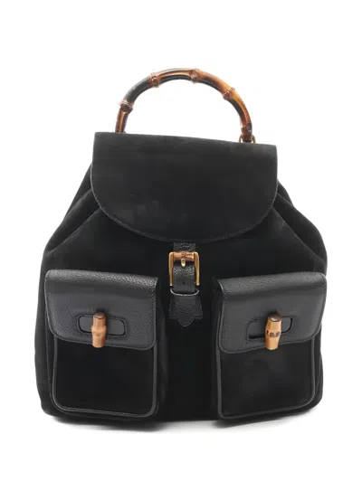Pre-owned Gucci 2000s Bamboo Leather Backpack In Black