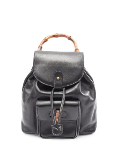 Pre-owned Gucci 2000s Bamboo Leather Backpack In Black