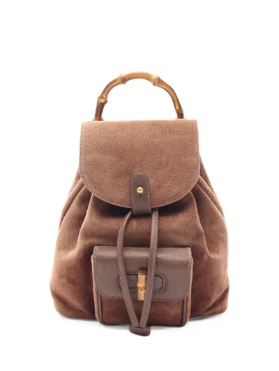 Pre-owned Gucci 2000s Bamboo Leather Backpack In Brown