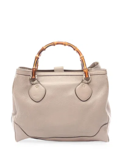 Pre-owned Gucci 2000s Bamboo Leather Tote Bag In Grey