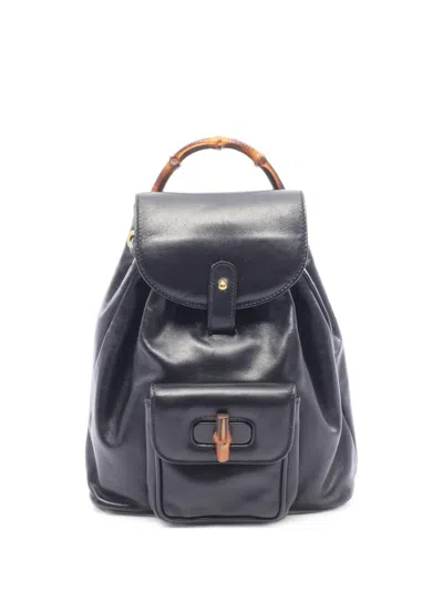 Pre-owned Gucci 2000s Bamboo Line Leather Backpack In Black