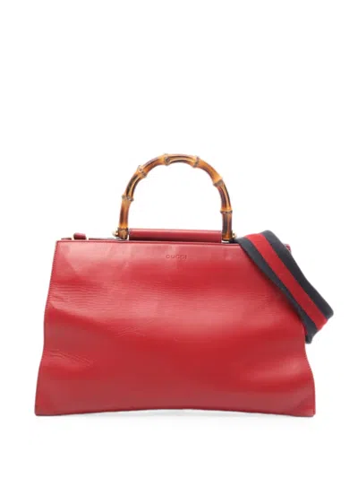 Pre-owned Gucci 2000s Bamboo Nym Fair Tote Bag In Red