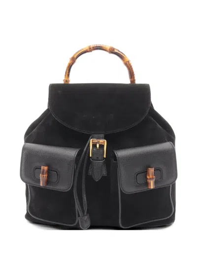 Pre-owned Gucci 2000s Bamboo Suede Backpack In Black