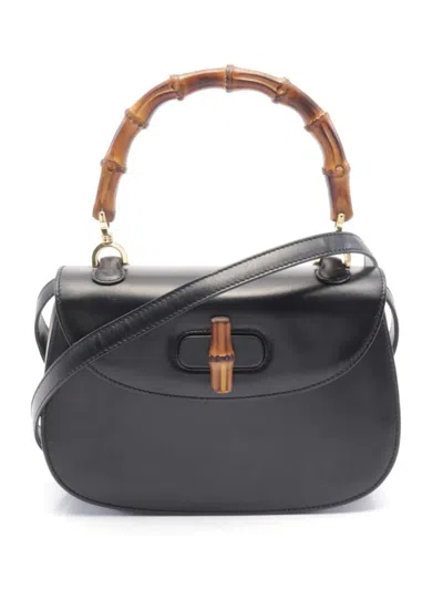 Pre-owned Gucci 2000s Bamboo Two-way Handbag In Black